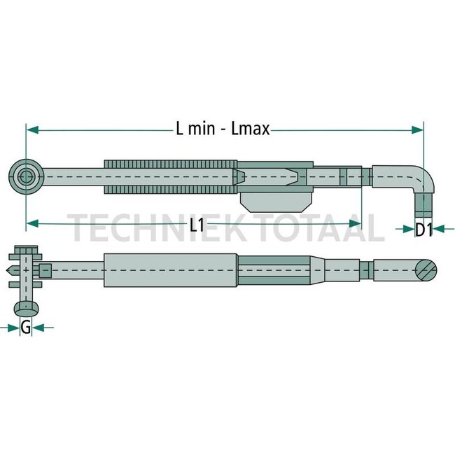 Walterscheid Afstandshouder - 395204326, AL115985, AL157076, AL179395, AL76488, 1204326 | L min.: 455 mm | L max.: 480 mm | D1: 18 mm | Veerweg: +/- 60 | Draad: M14 | L1: 383 mm