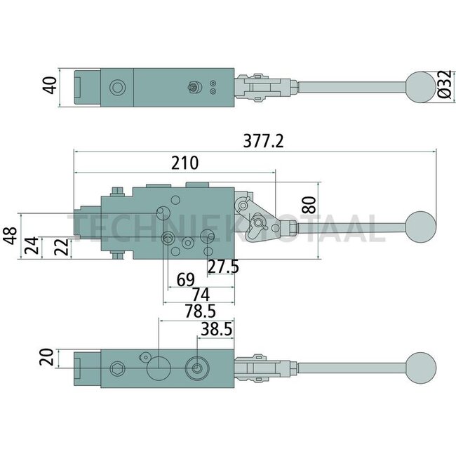 GRANIT Steuergerät wahlweise ew/dw umschaltbar, mit Schwimmstellung gerastet und Hebel - 85219082, 0523602012, 0523602026, 19082 | Technische Daten: max. Betriebsdruck: 220 bar, Nenndurchfluss: max. 40l/min., max. Rücklaufdruck 50 bar, Anzugsdrehmoment: 30 Nm, A