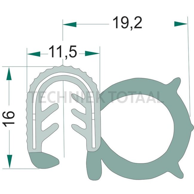 GRANIT Rubber seal - 5 meter - 654A2541/5, 0009640492, 0173592, 0174232, 0526072, 0029641206, 0146365, 0155137, 0157059, 0156434, 0157097, 0157755, 9640492, 161765, 0992387, 0992387CE, 51101185, 51113936, 010005007 | Clamping range: 4 - 6 mm | Length: 5 m | B: 2
