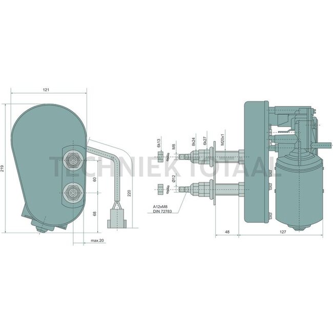 GRANIT Ruitenwissermotor 12 V, 72°, M20 x 1, parkeerstand rechts