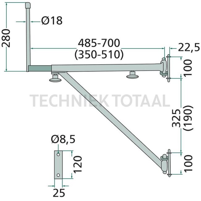 GRANIT Spiegelsteun geel verchroomd, rechts en links, lengte: 350-510 mm - 65499058