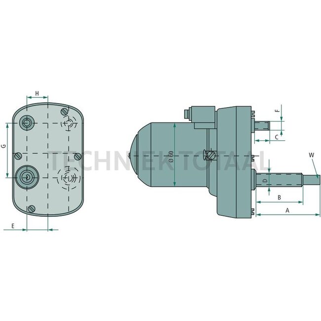 GRANIT Ruitenwissermotor - 654900038 | Hoek: 110 ° | Volt: 12 | A: 78 mm | B: 63 mm | C: 55 mm | D: M10 x 1 mm | E: 6 mm | F: M8 mm | G: 57 mm | W: M6 mm | Omw./min.: 40 | Ruitenwisserbladlengte max.: 725 mm | Ø H: 60 mm