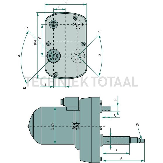 GRANIT Ruitenwissermotor zonder ingebouwde schakelaar - 65404027, X830270007000, 04382930 | A: 65 mm | B: 43 mm | C: 9 mm | D: M12 x 1 mm | E: 20 mm | Omw./min.: 40 | Volt: 12 | W: konisch 8 x M6 mm | Hoek: 105 ° | F: M5 mm | G: 30 mm | Parkeerstand: links | Rui