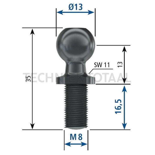 GRANIT Ball pin steel - 65499085, X504822001000, 72796, 072796 | A: M8 mm | SW: 11 | E: 13 mm | Delivery note: Due to the currently generally tense delivery situation at Toyota Material Handling, we cannot guarantee the delivery time for Toyota original spare pa