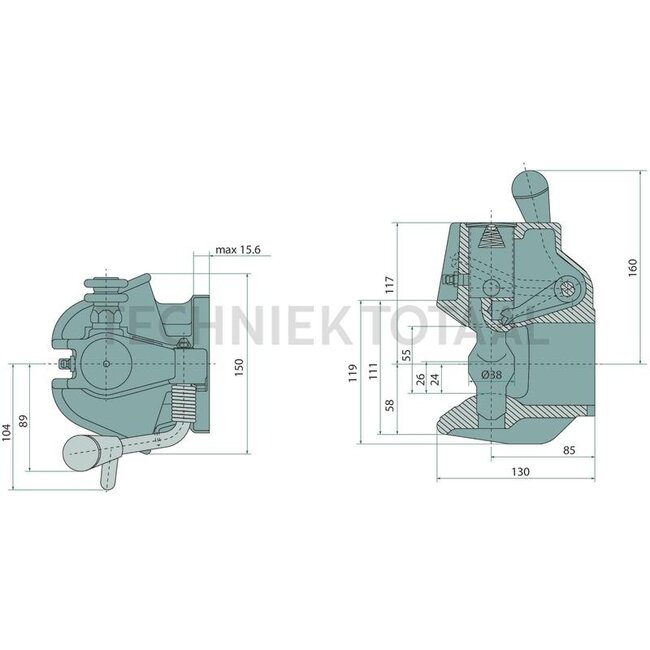 ROCKINGER Aanhangerkoppeling - 787243A35000 | Vergrendeling: Pen automatisch | Gatenpatroon: 120 x 55 mm | Boring: M15 mm | Oplegdruk: 350 kg | D-waarde: 30 kN | Kleur: zwart | Aantal gaten: 4 | Omschrijving: Compacte koppeling voor bestelwagens, bestelwagens, terr