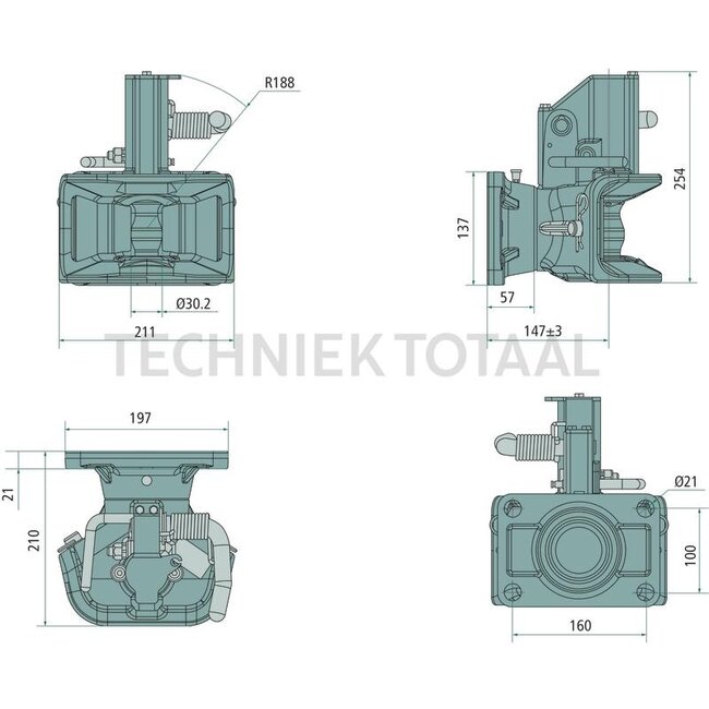 Scharmüller Flange hitch CH-I automatic pin 31 mm, 160 x 100 mm, M20