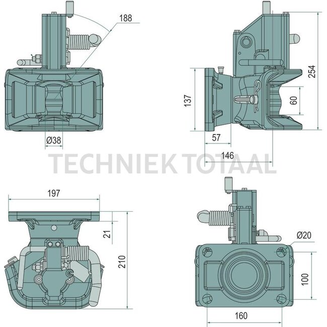 Scharmüller Flange hitch CH-I with remote control capability for third-party manufacturers - 777051603221 | Lock: Automatic bolt | Hole pattern: 160 x 100 mm | Load capacity: 2000 kg | D-value: 89,3 kN | Hole: M20 mm | No. of holes: 4 | Colour: Black | Connecting pin