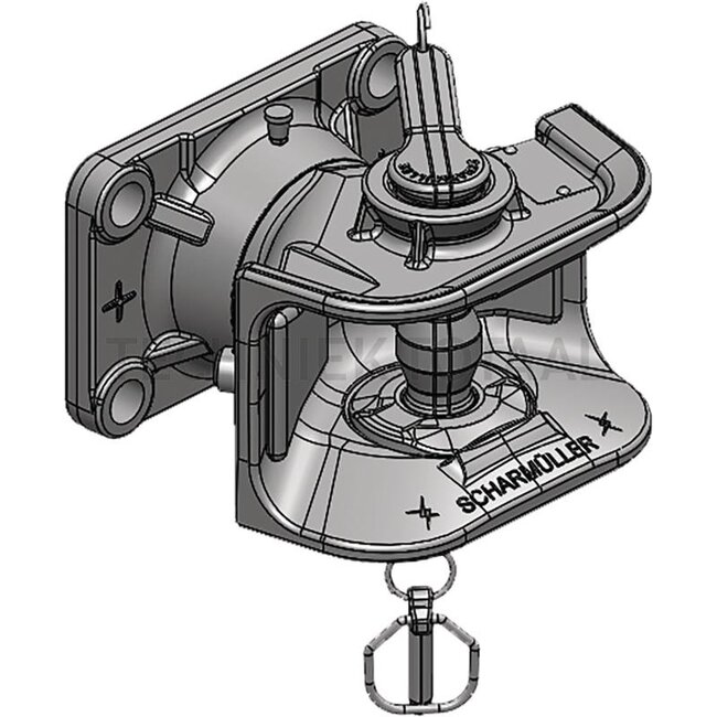 Scharmüller Flanschkupplung CHS - 77705160606, 5.1606.06-A02, 05.1606.06-A02 | Verriegelung: Bolzen manuell | Lochbild: 160 x 100 mm | Stützlast: 2000 kg | D-Wert: 89,3 kN | Bohrung: M20 mm | Anzahl Löcher: 4 | Farbe: Schwarz | Kuppelbolzen: 38 mm