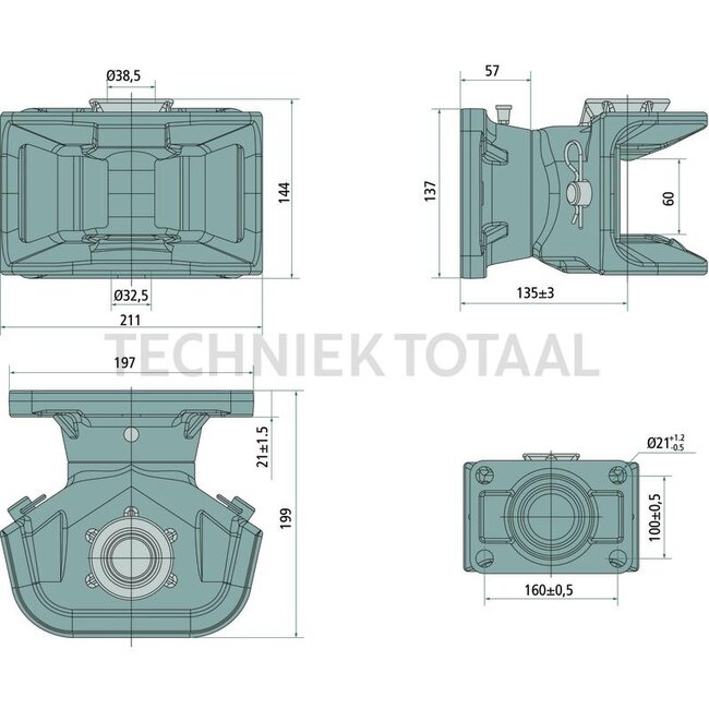 Scharmüller Flanschkupplung CHS - 77705160606, 5.1606.06-A02, 05.1606.06-A02 | Verriegelung: Bolzen manuell | Lochbild: 160 x 100 mm | Stützlast: 2000 kg | D-Wert: 89,3 kN | Bohrung: M20 mm | Anzahl Löcher: 4 | Farbe: Schwarz | Kuppelbolzen: 38 mm