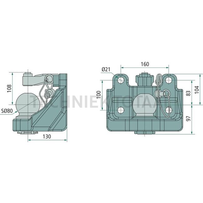 ROCKINGER Kogel hoek - 787825B50001, RO825B50002 | Vergrendeling: KS80 | Gatenpatroon: 160 x 100 mm | Oplegdruk: 4000 kg | D-waarde: 100 kN | Boring: M21 mm | Aantal gaten: 4 | Kleur: zwart