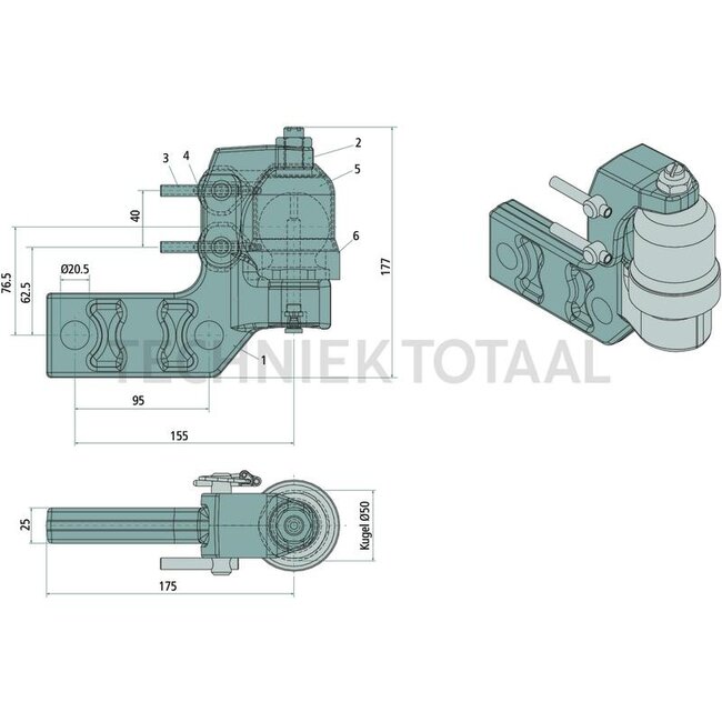 Scharmüller Forced steering both sides K50, 250 mm, 2 ton - 0.520.52.2, 00.520.52.2