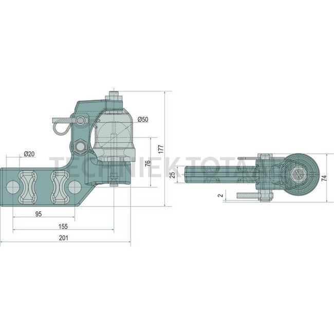 Scharmüller Zwangslenkung - 77700520590 | Montagehinweis: Links | Verbindungsposition: 250 mm | Verriegelung: K50 | Farbe: Schwarz | Lenkkraft: 2 t | Beschreibung: zugelassen für Lenkkräfte bis 20kN (2t)