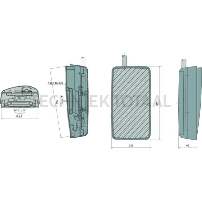 GRANIT Spiegel - 12053087 | Afmetingen: 383 x 206 mm | Hoogte: 383 mm | Breedte: 206 mm | Buigingssradius: 2100 mm | Uitvoering: verwarmd | Werkspanning: 24 V | Stang-Ø: 22 mm