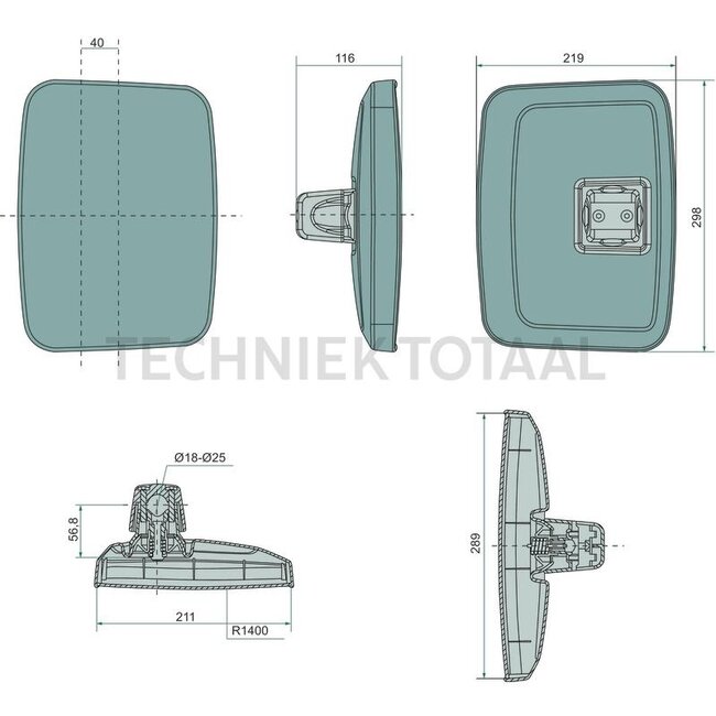 GRANIT Mirror Right/left | 298 x 219 mm | rod Ø 18 - 22 mm - 1000316535, 8SB501550-001