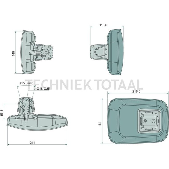 GRANIT Wide-angle mirror Right/left | 164 x 218 mm | rod Ø 18 - 22 mm - AL221772