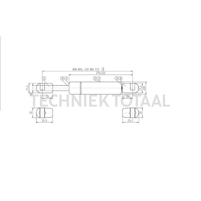 GRANIT Gasdrukveer 270 N, 519 mm, slag 218 mm Lamborghini Serie 1000-1706