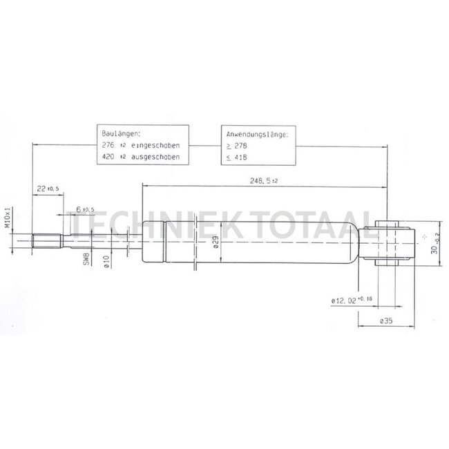 GRANIT Gasdruckdämpfer - 6549702270, 747FH, 0747FH | A: 144 mm | C: M10x1 mm | D: 12,02 mm | d1: 10 mm | d2: 26 mm | Hub: 144 mm | Newton: 380 | Ausführung: Buchse Metall mit Gummipuffer