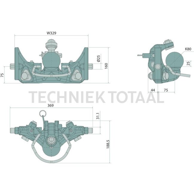 Scharmüller Scharmüller K80® ball insert - 11986561 | Rail width (mm): 330 | Detent pin Ø (mm): 25 | Guide width (mm): 32 | Load capacity (kg): 3000 | D-value (kN): 82,4 | Plate height (mm): 150