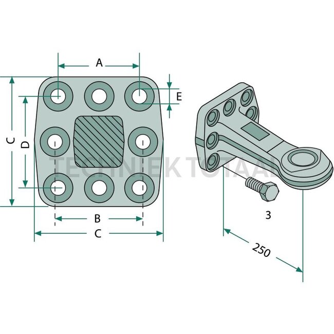 ROCKINGER Trekoog - 78757244, ROE57244 | Uitvoering: Flens | D-waarde: 190 kN | Gatenpatroon: 110 x 100 mm | Trekoog Ø: 50 mm | Oplegdruk: 2500 kg | A: 100 mm | Aantal gaten: 8 | Werklengte: 250 mm | B: 110 mm | C: 154 mm | D: 110 mm | Dc-waarde: 113 kN | E: 17 mm