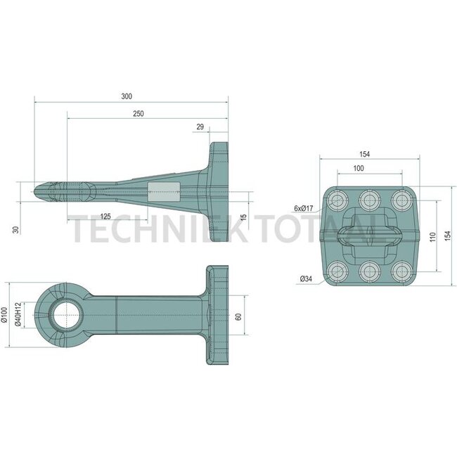 Scharmüller Zugöse - 77700652110A90, 30000801 | Ausführung: Flansch | D-Wert: 89,3 kN | Lochbild: 110 x 100 mm | Zugösen-Ø: 40 mm | Stützlast: 2000 kg | Farbe: KTL Beschichtung Schwarz | Anzahl Löcher: 6 | Ausladung: 250 mm | Bohrung: M16 mm | Flansch: Vertikal | EG-