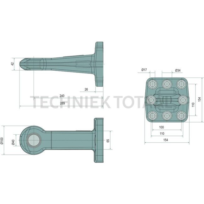 Scharmüller Trekoog - 77700652250 | Uitvoering: Flens | D-waarde: 89,3 kN | Gatenpatroon: 110 x 100 mm | Trekoog Ø: 40 mm (42 mm dik) | Oplegdruk: 2500 kg | Kleur: KTL-coating zwart | Aantal gaten: 8 | Werklengte: 240 mm | Boring: M16 mm | Flens: Verticaal | EG-goedk