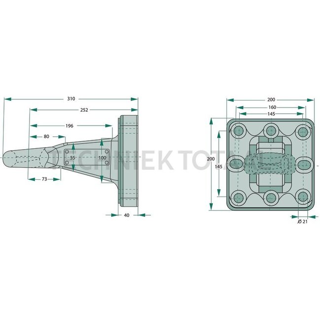 Scharmüller Zugöse Pick-Up Hitch Ø 50 mm, 145 x 145 mm, Arbeitslänge 252 mm | 0.654.41.0-A02, 00.654.41.0-A02