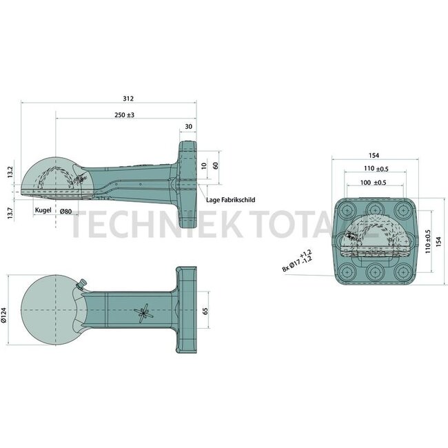 Scharmüller Zugöse 89,3 kN, 8-Loch senkrecht, 110 x 100 mm, M17, 243 mm