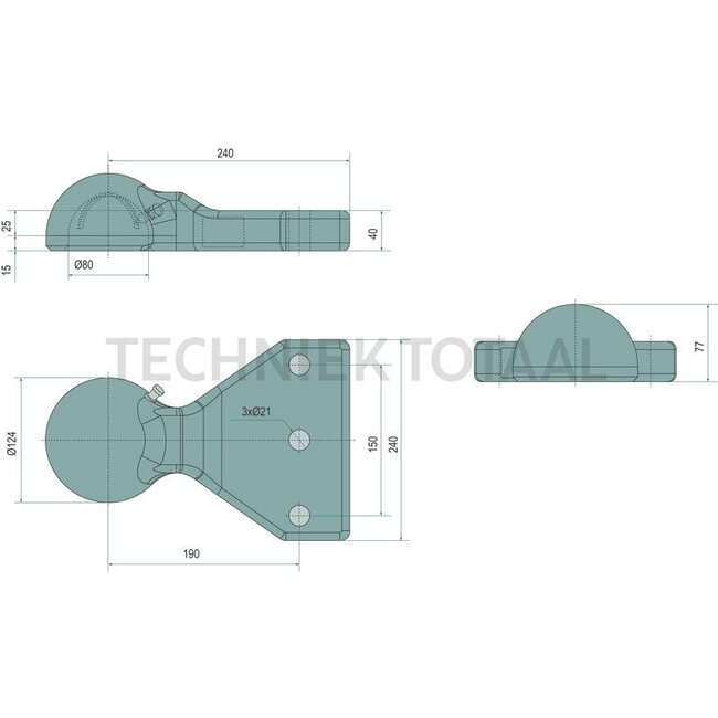 Scharmüller Drawbar eye flange 3-hole horizontal, 57,2 kN, nose weight 2000 kg - 0.663.82.0-A02, 00.663.82.0-A02