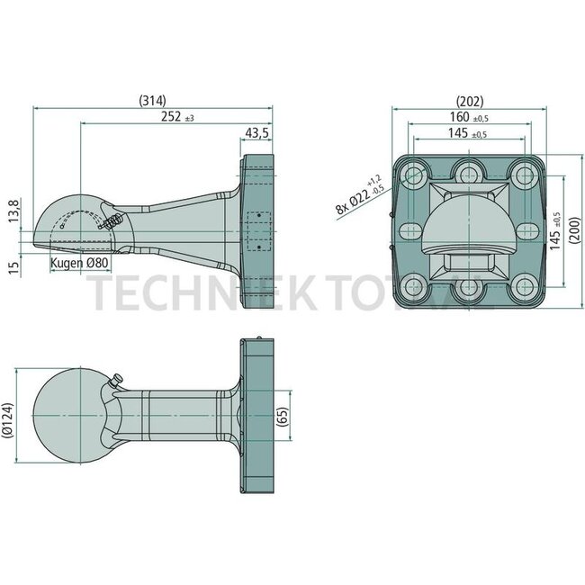 Scharmüller Zugöse 8-Loch-Flansch | 145 x 145 mm | M20 | 252 mm | 4000 kg | 120 kN