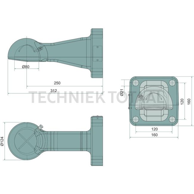 Scharmüller Drawbar eye 89,3 kN, 4-hole vertical, 120 x 120 mm, M20, 250 mm