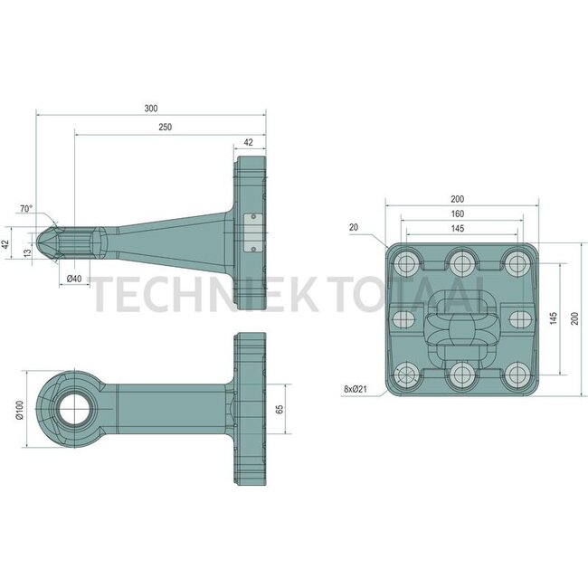 Scharmüller Trekoog - 77700654240 | Uitvoering: Flens | D-waarde: 102,4 kN | Gatenpatroon: 145 x 145 mm | Trekoog Ø: 40 mm (42 mm dik) | Oplegdruk: 3000 kg | Kleur: zwart | Vergrendeling: Standaard trekoog | Aantal gaten: 8 | Werklengte: 250 mm | Boring: M20 mm | Fle