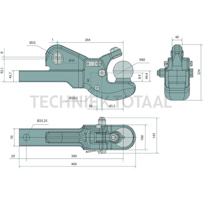 Scharmüller Pick-Up Hitch einsätze 80 shank 70 x 45 mm, 469 mm, bore 25 mm - 0.428.00.6-A20, 00.428.00.6-A20
