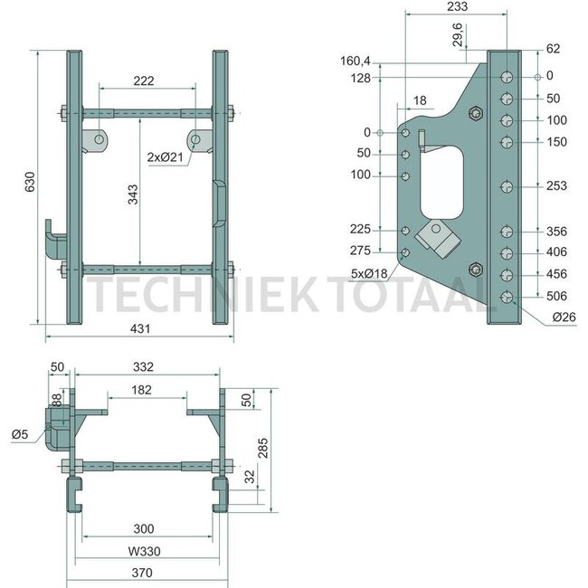 Scharmüller Trekhaakframe 330/25/32 - oplegdruk 2000 kg - McCORMICK / IHC 743- 1056 XL met 2 aftakassen - 77700108013