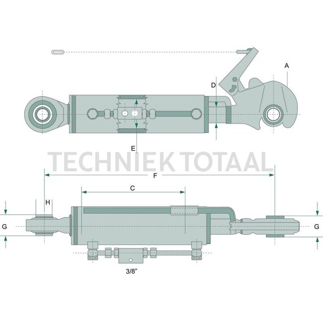 GRANIT Hydraulische topstang verdeelblok zijkant cat. 2, 570 - 790 mm