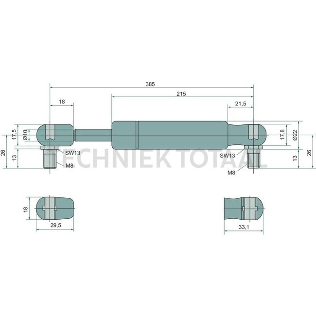 GRANIT Gasdruckdämpfer Verteiler 1000 N, 385 mm, Hub 150 mm
