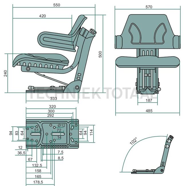 GRANIT Trekkerstoel mechanisch geveerd - PVC kunstleer