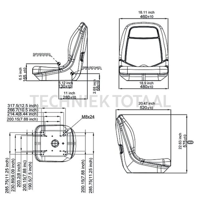 GRANIT Seat - 25270567, AM122434, AM138195, AM138194, TCA13830 | To fit: John Deere | Colour: Black | Length: 590 mm | Width: 480 mm | Height: 530 mm
