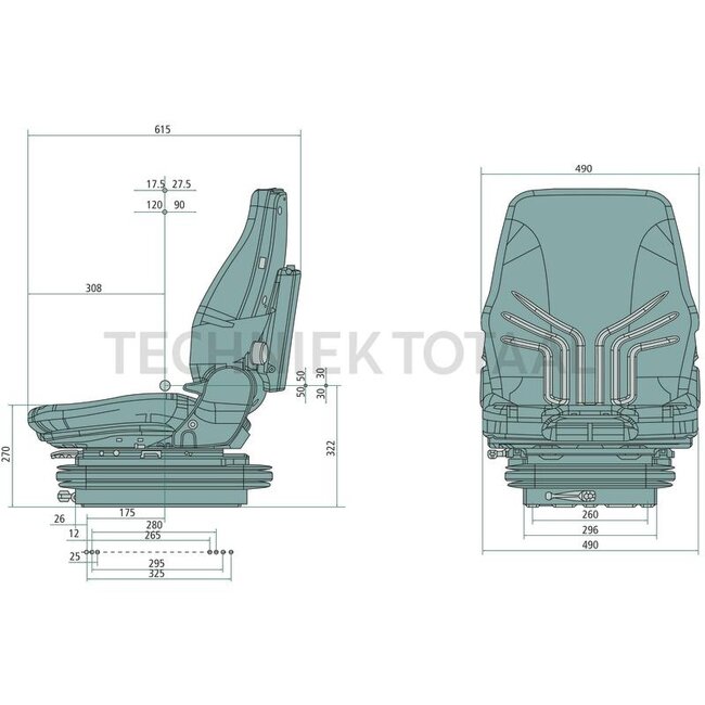 GRAMMER Actimo M MSG85/722 - 2401294547, 1294547 | Ophanging: mechanisch | Bekledingstype: Stof | Zittingcontactschakelaar: Optioneel | Spoormaat: 260 mm | Zittingbreedte: 490 mm | Horizontale vering in de dwarsrichting: Optioneel | Gordelsysteem: Optioneel | Sto