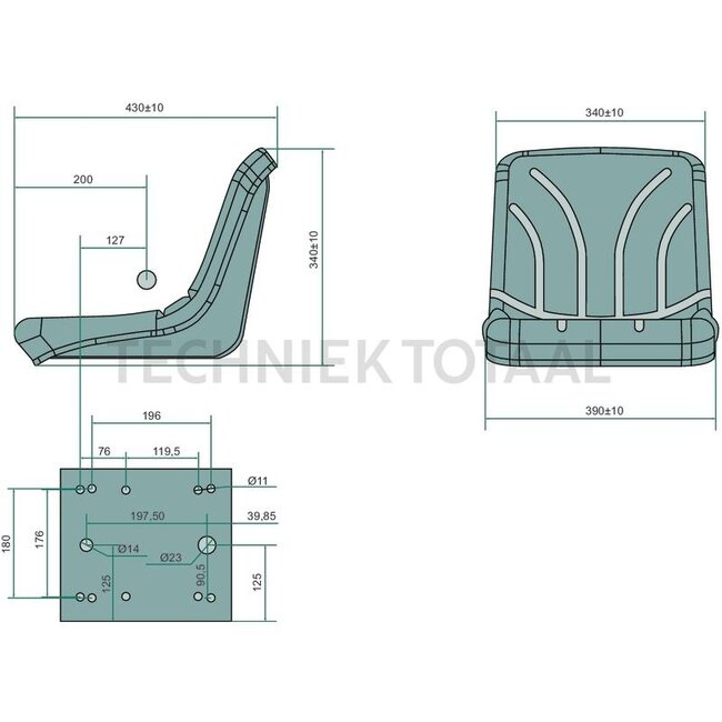 GRANIT Sitzschale - 240YP11, STYP11 | Höhe: 340 mm | Länge: 430 mm | Polsterart: PVC | Sitzbreite: 390 mm