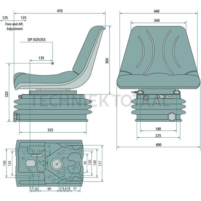 GRANIT Seat complete PVC cover 490 mm wide - STPLUSC11