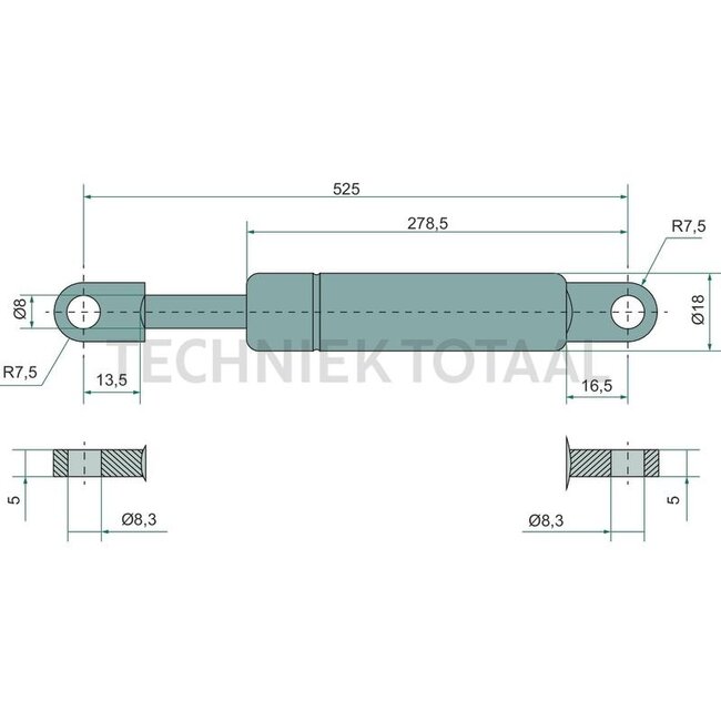 GRANIT Gasdruckdämpfer 600 N, 525 mm, Hub 220 mm
