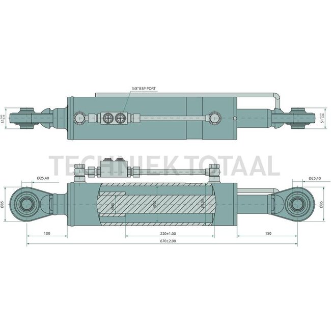 GRANIT Hydraulischer Oberlenker Eco-Line - 20010113 | Oberlenkertyp: hydraulisch | Bauart: Kugelgelenk / Kugelgelenk | A Kat.: 2 / 25,4 | B Kat.: 2 / 25,4 | F: 670 / 890 mm | Hub: 220 mm | Kolbenstangen-Ø D: 45 mm | Zylinder-Ø innen E: 90 mm | G: 51 mm | Zugkraf