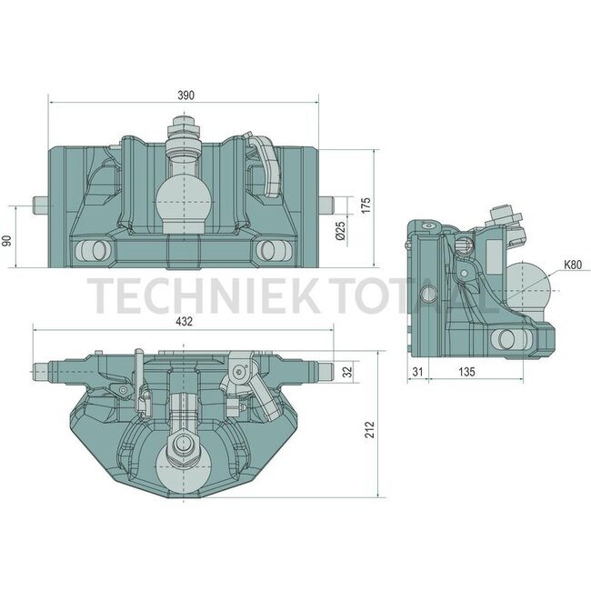 Scharmüller Inner part K80 Black - 77705639070A02 | Rail width: 390 mm | Detent pin Ø: 25 mm | Guide width: 32 mm | Load capacity: 4000 kg | D-value: 120,2 kN | Plate height: 175 mm | Colour: Black | Overhang: 135 mm | Description: Height adjustable with handle | Loc