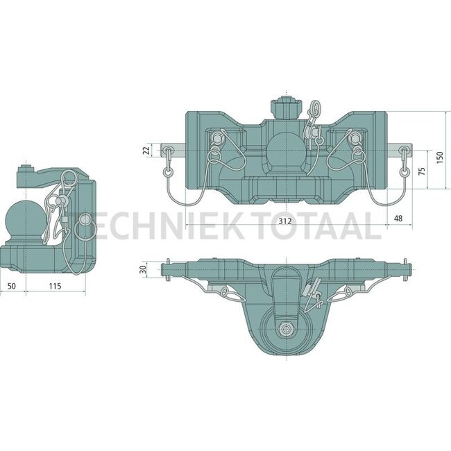 ROCKINGER Anhängebock K80 Schienenbreite 311 mm, Sicherungsbolzen Ø 22 mm - RO825A1240C