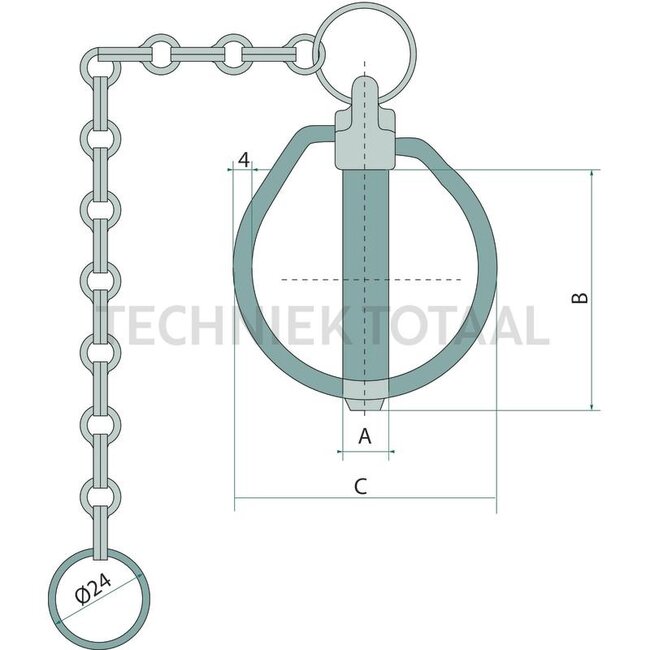 GRANIT Klappstecker inkl. Kette - 20023246, 1305855 | Ausführung: verzinkt | A: 11 mm | B: 55 mm | C: 56 mm | Ring-Ø: 24 mm
