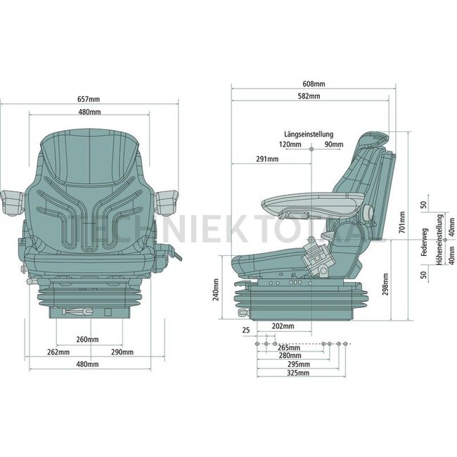 GRAMMER Maximo M MSG85/721 - 2401012109, 1012109 | Zittingtype: MSG85/721 | Ophanging: mechanisch | Bekledingstype: PVC | Zittingcontactschakelaar: ja | Spoormaat: 260 mm | Zittingbreedte: 480 mm | Gordelsysteem: ja | Boordspanning: 12 V | Stoelverwarming: option