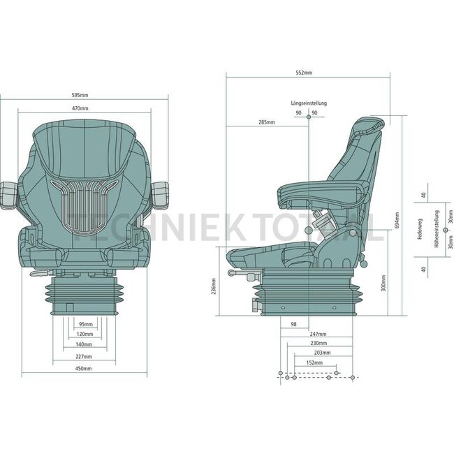 GRAMMER Compacto Basic M MSG83/521 - 2401081362, 1081362 | Federung: mechanisch | Polsterart: PVC | Sitzkontaktschalter: Optional | Spurmaß: 225 mm | Sitzbreite: 450 mm | Längshorizontalfederung: Optional | Gurtsystem: Optional | Sitzheizung: Optional | Länge: 55