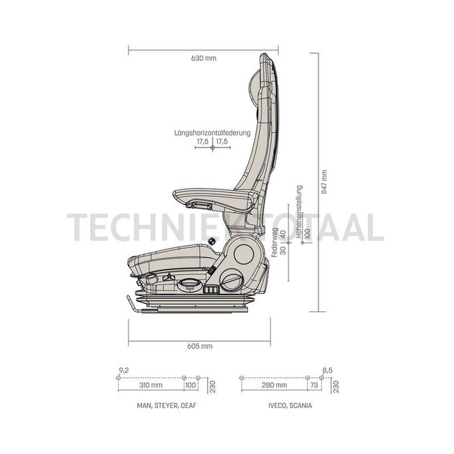 GRAMMER Kingman Comfort MSG90.6PG - 2401208134, 1208134 | Sitztyp: MSG90.6PG | Federung: luftgefedert | Polsterart: Stoff | Spurmaß: 230 mm | Sitzbreite: 550 mm | Längshorizontalfederung: Ja | Gurtsystem: Ja | Bordspannung: 24 V | Sitzheizung: Ja | Bezeichnung: K