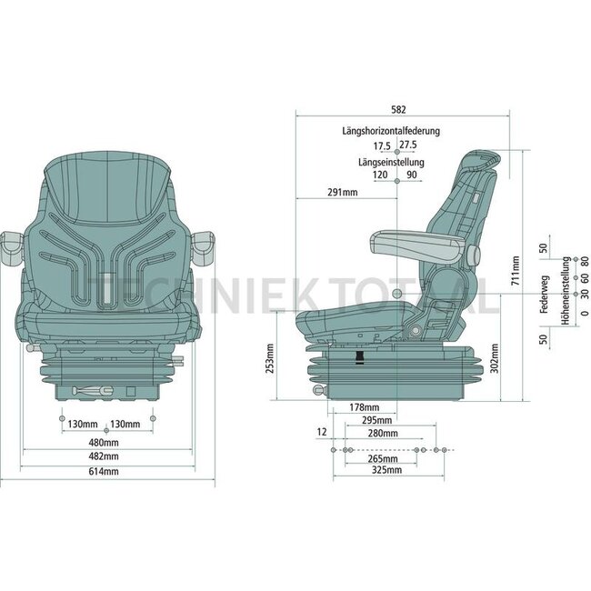 GRAMMER Maximo Basic MSG85/721 - 2401288549, 1288549 | Ophanging: mechanisch | Bekledingstype: stof | Zittingcontactschakelaar: optioneel | Spoormaat: 260 mm | Zittingbreedte: 480 mm | Joystickconsole: optioneel | Horizontale vering in de dwarsrichting: optioneel