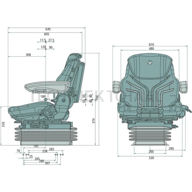GRAMMER Maximo XXL MSG95AL/731 - 2401292187, 1292187 | Zittingtype: MSG95AL/731 | Ophanging: luchtgeveerd | Bekledingstype: Stof | Zittingcontactschakelaar: Ja | Spoormaat: 260 mm | Zittingbreedte: 530 mm | Joystickconsole: Optioneel | Horizontale vering in de le